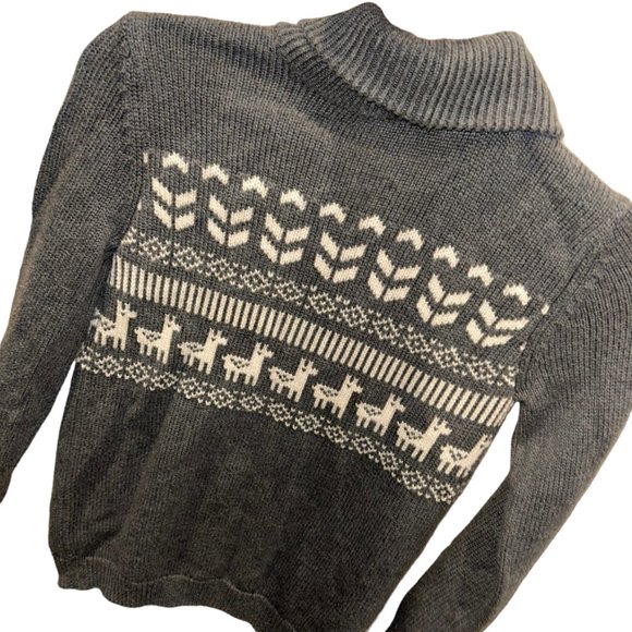 tea KIDS designer gray cream Fair Isle Alpaca llama shawl neck sweater L… - Picture 4 of 5